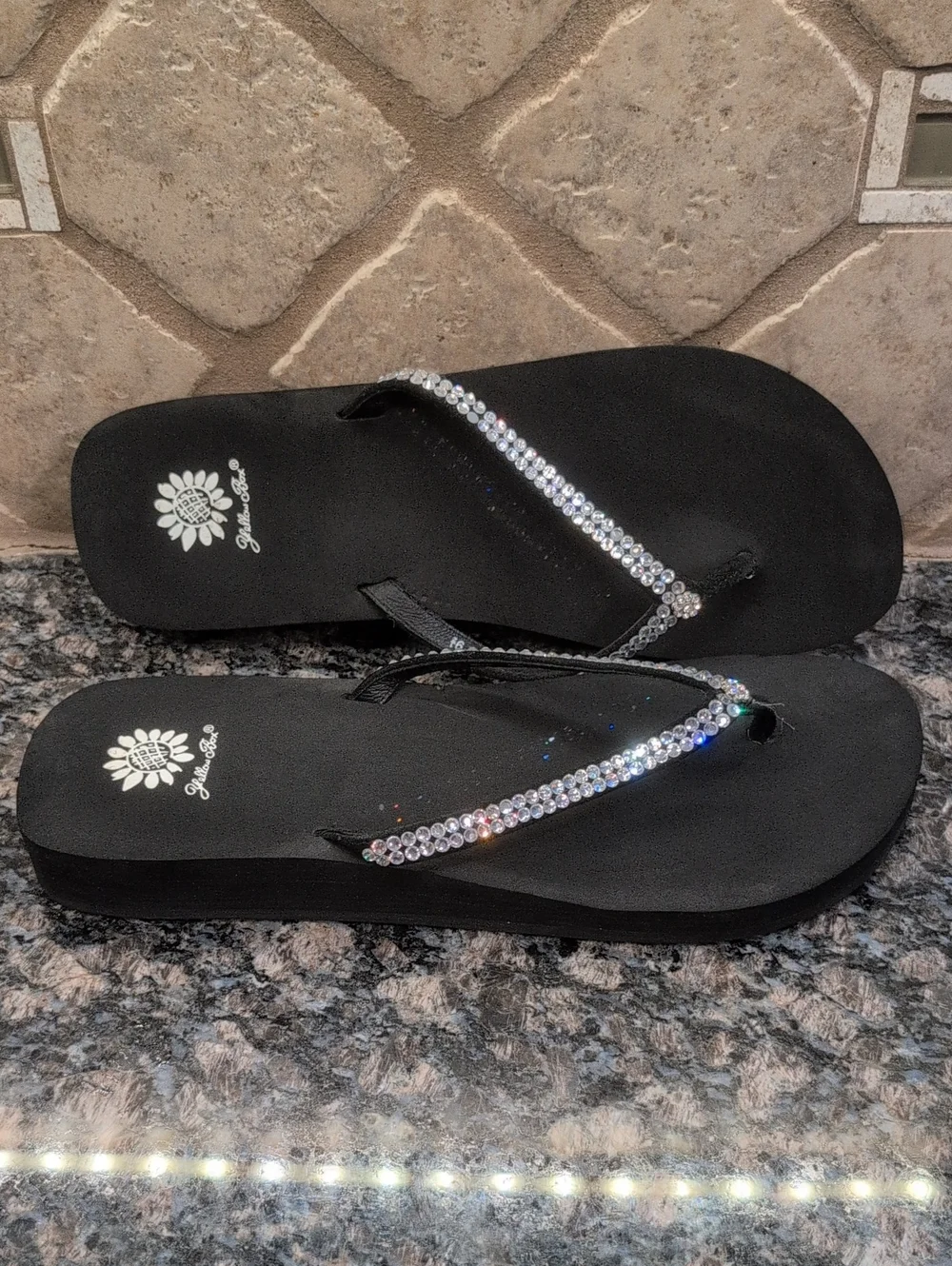Yellow Box Women's Black Rhinestone Flip Flop Sandals - Picture 2 of 6